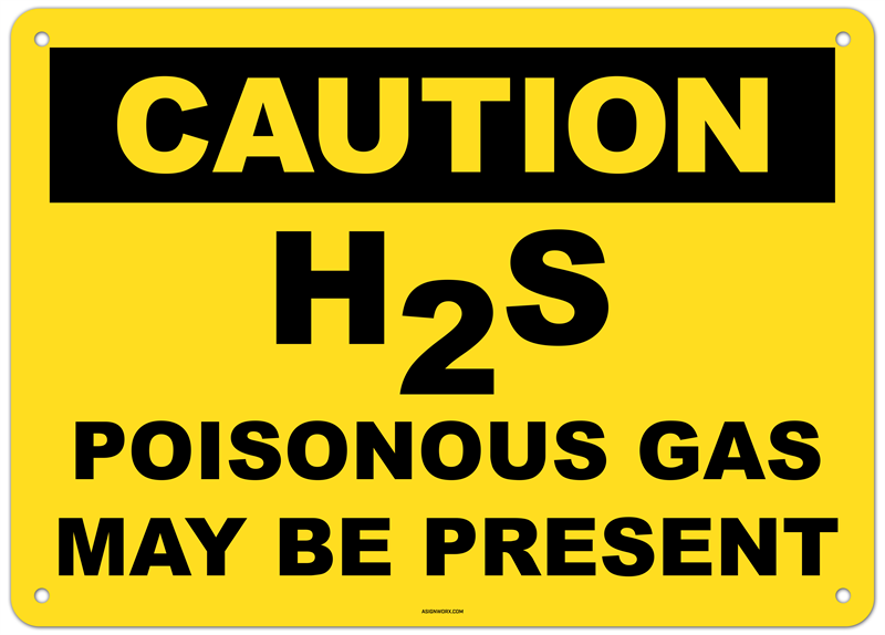 Caution H2S Poisonous Gas May Be Present Sign